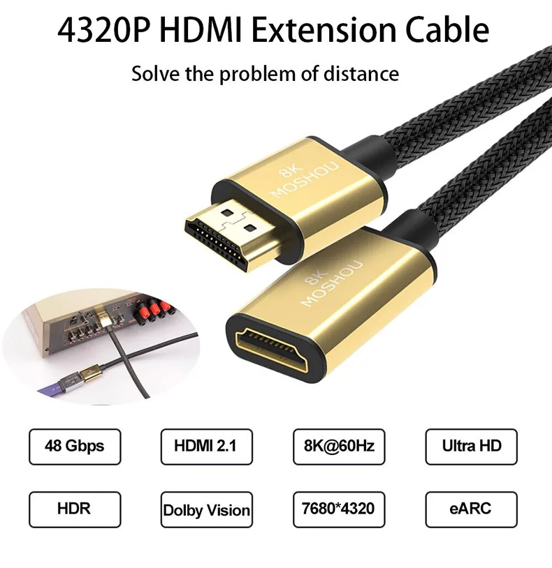 HDMI кабели 2,1 8 к 60 Гц 4 к 120 Гц HDCP2.2 ARC MOSHOU удлинитель видео шнур для усилителя высокой четкости мультимедийный интерфейс