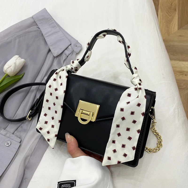 Летняя однотонная дамская сумочка с красивыми шелковыми шарфами женская сумка