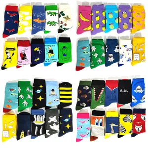 Носки женские длинные хлопковые в хипстерском стиле, Мультяшные фрукты, динозавры, модные шикарные хлопковые для скейтборда, 5 пар