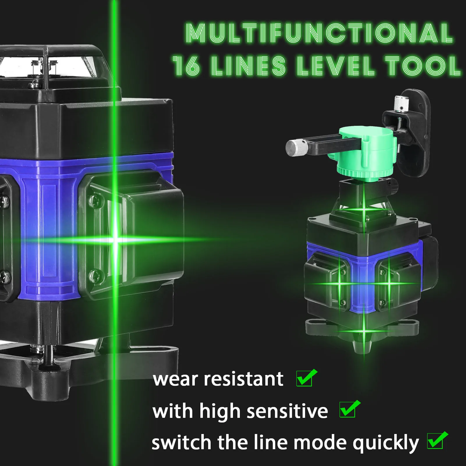 

Лазерный уровень 4D, 16 линий, 3 °, самонивелирующийся аппарат с перезаряжаемой от USB литиевой батареей, инструмент для выравнивания, вертикаль...