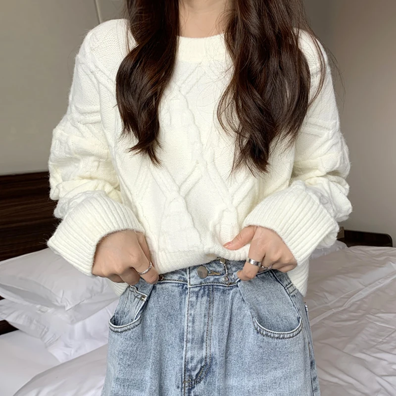 

PEONFLY Korean Style Sweater For Women Autumn Winter Knitted Jumper Women's Sweater Casual Loose Long Sleeve Pullover Female