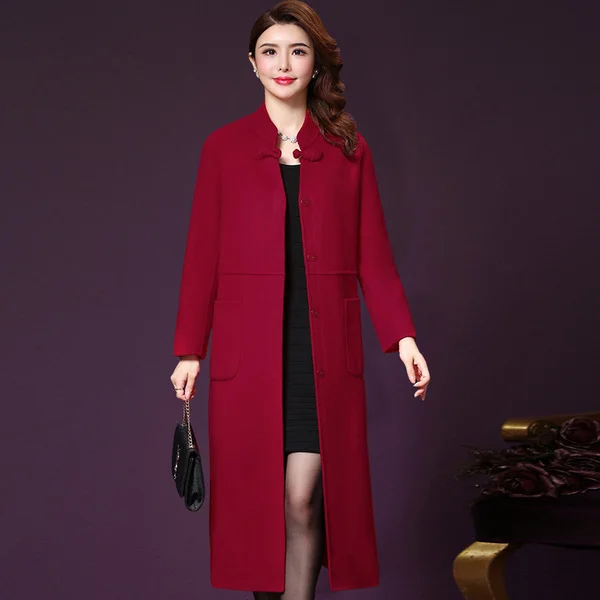 

Новинка 2022, модное женское приталенное шерстяное пальто, женское двустороннее шерстяное пальто средней длины