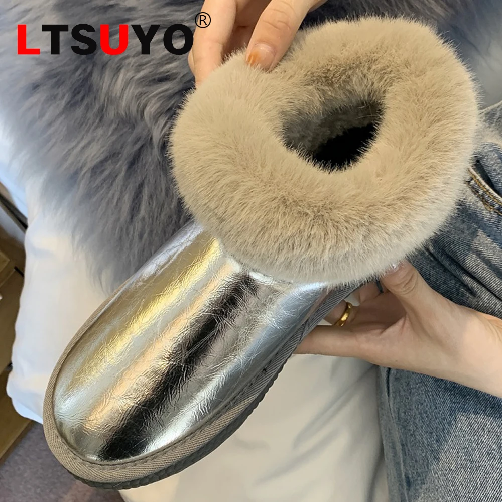 

New winter ladies real rabbit fur shiny snow bootsplus velvet Oxford bottom large cotton shoes,fashionable plus suede warm boots