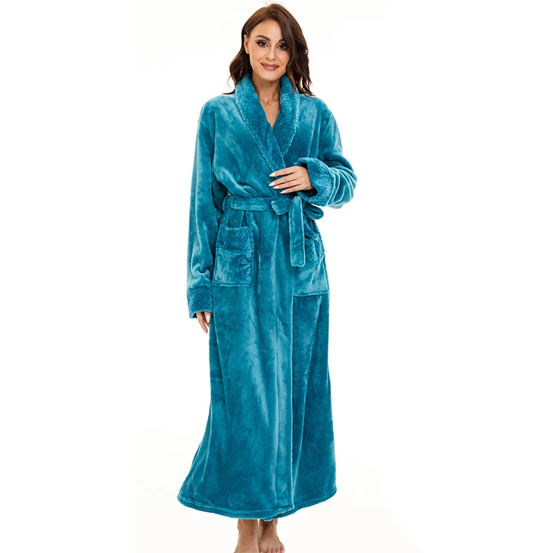 Mens Womens Winter Warm Robes Fluffy Fleece Dressing Gown Long Sleepwear Lounge Housecoat Fuzzy Bathrobe for Hotel and Spa