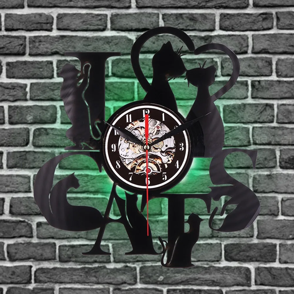 Ccreature винтажные 3D Ретро Настенные Часы светодиодный свет современные виниловые