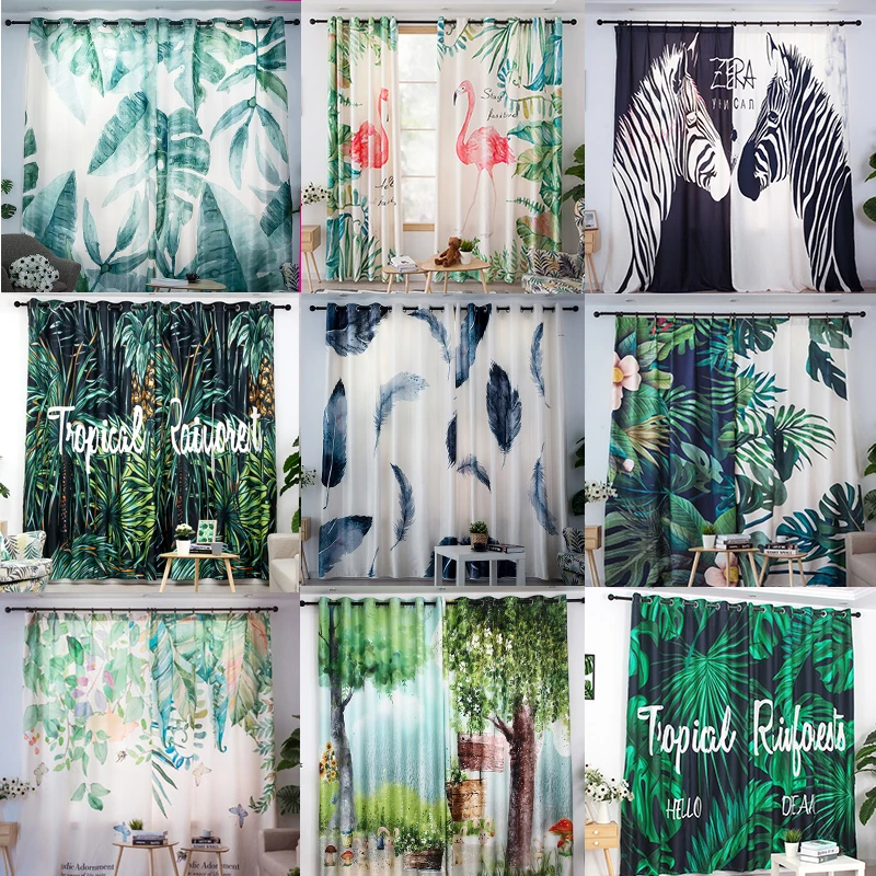 

2pcs A Lot Curtains Tropical Plant Printed Curtains for Living Room Curtains Window Valance Cortinas Para Cocina Bedroom Curtain