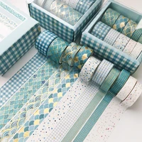 10 pcsset blue geometry series gold washi tape set scrapbooking decorative adhesive tapes paper japanese stationery sticker