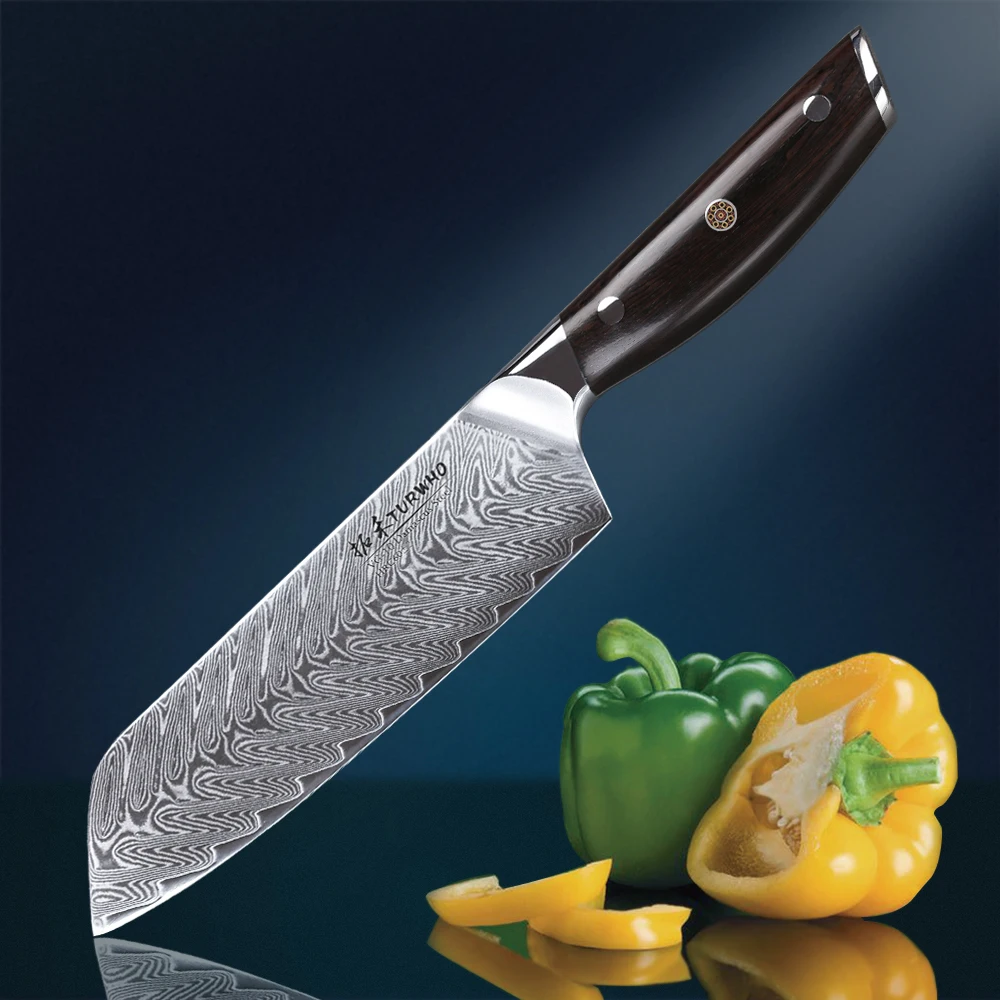 

TURWHO 7 inch Damascus Chef Knife High Quality Japanese Santoku Knife Super Sharp Stainless Steel Kitchen Knives Ebony Handle