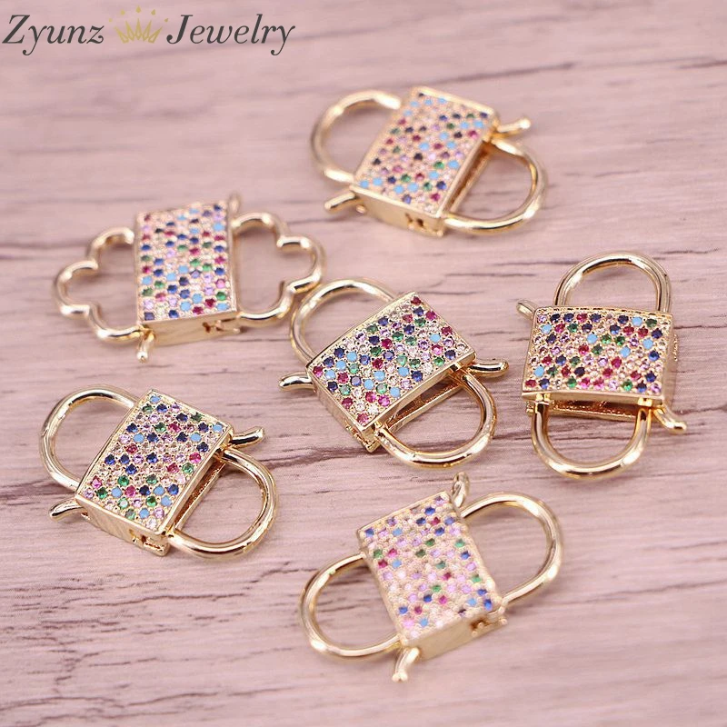 

5PCS, DIY Jewelry Clasps Copper Connector Clasp Rainbow CZ Clasps Lock Carabiner For Jewelry Making Jewelry Findings Components