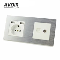 avoir de eu plug wall socket with led indicator dual usb rj45 tv port double socket power electrical outlet metal panel