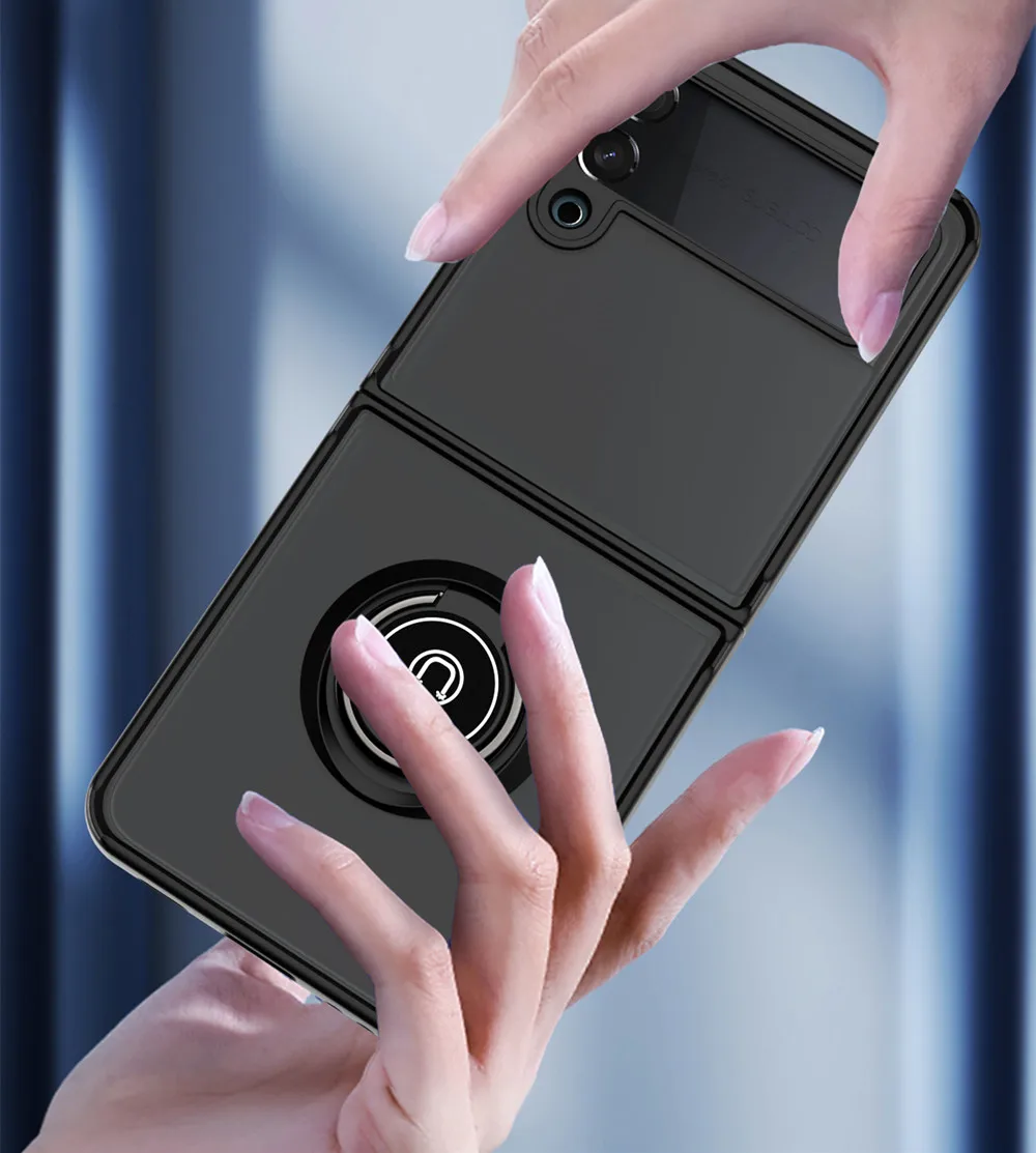 Soft Silicone Ring Stand Case For Samsung Galaxy Z Flip 3 Shockproof Armor Bumper Matte Cases For Samsung Z Flip 3 Cover Capa