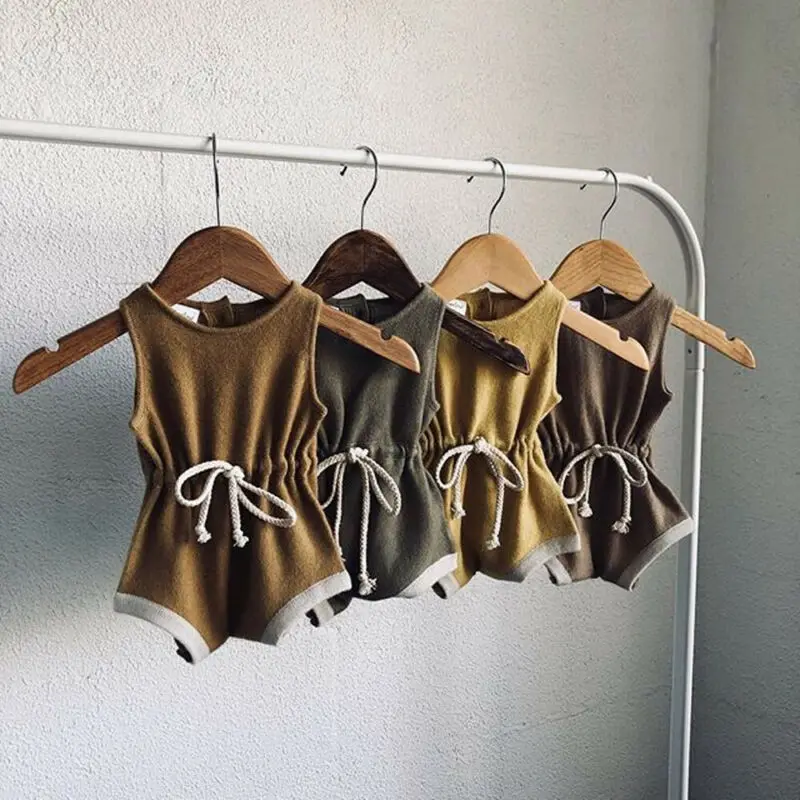 Комбинезон для новорожденных девочек и мальчиков без рукавов с поясом