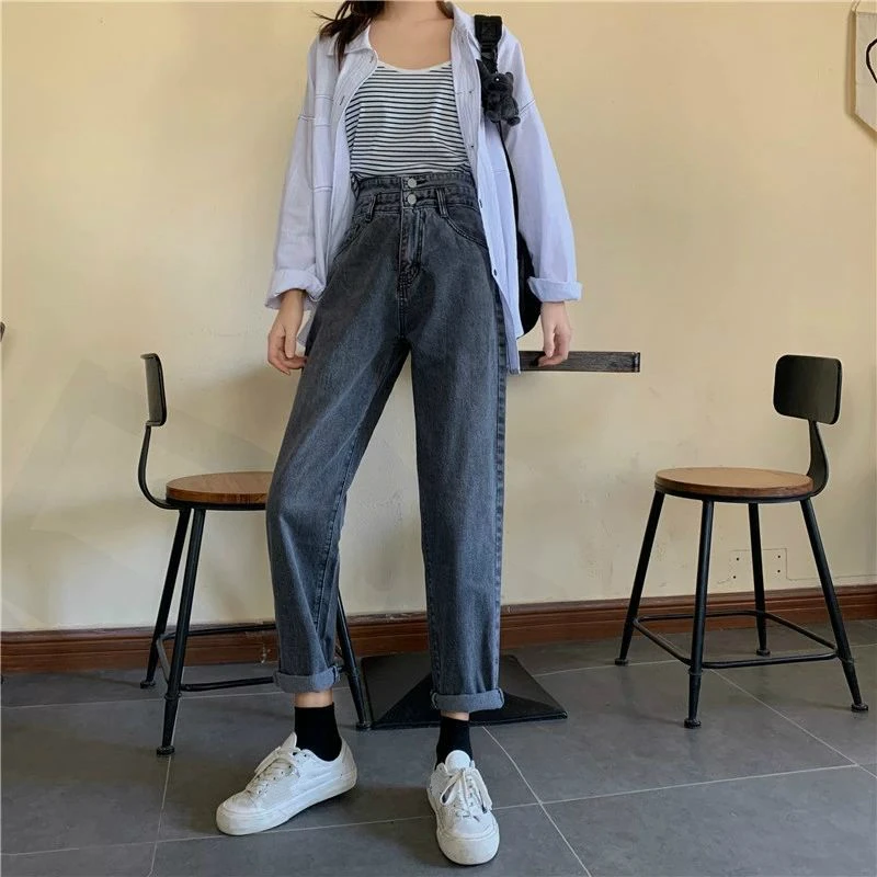 

2021 Autumn New High Waist Loose Slim Straight Light Harlan Pants Spring Casual Personality Women's Jeans
