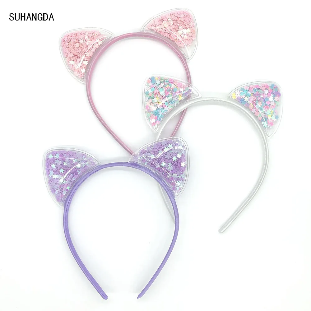 New Girls Cute Colorful Sequin Cat Ears Headbands Children Sweet Cat Ears Hair Band Kids Hair Accessories Scrunchie Christmas