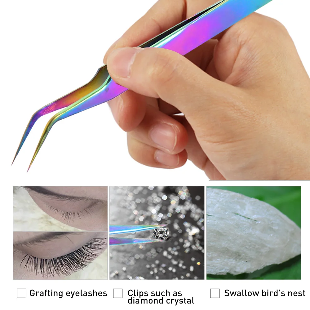 Пинцет для бровей Fulljion нержавеющая сталь антикислотный черный изогнутый прямой