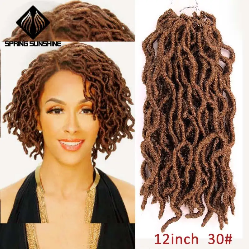 12 18 дюймов Nu Locs Goddess Faux Locs Curly Ombre плетение волос мягкие косички синтетические вязанные крючком косы волосы Exntension