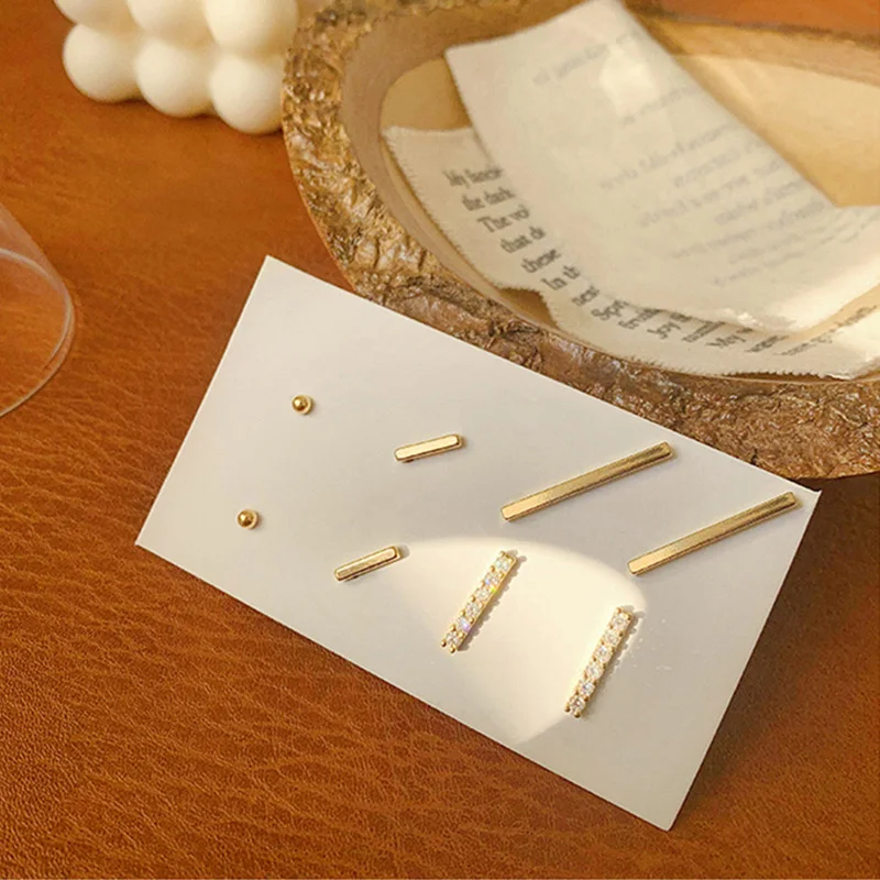 

New Gold Color Punk Stick Simple Geometric T Rectangle Bar Stud Earrings Women Jewelry Small Square Beads Ball Jewelry Findings