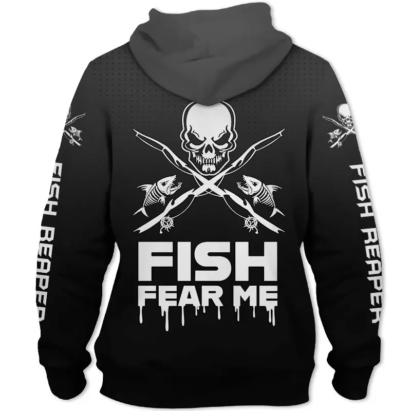 

Graffiti fish bone graffiti print men's casual black hooded zipper sweatshirt