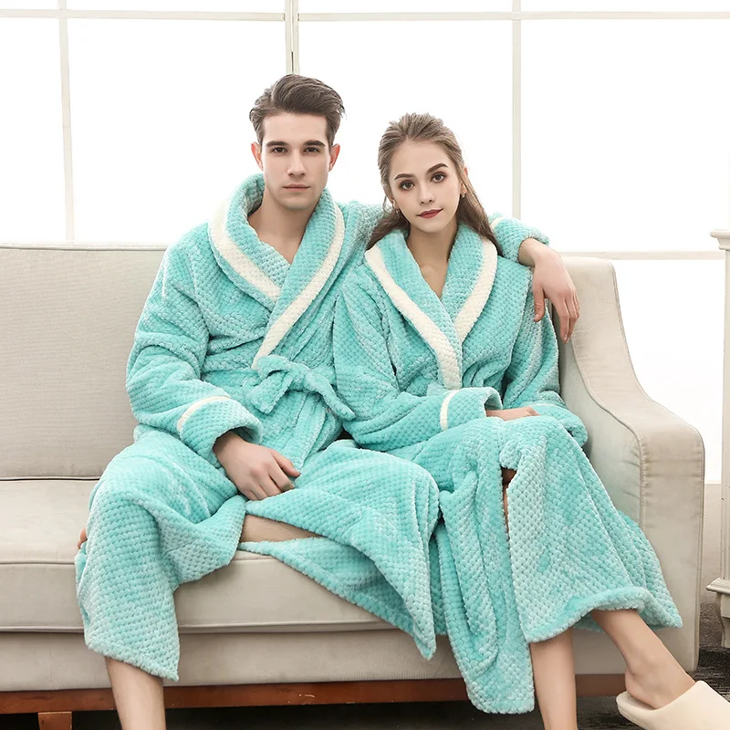 

Coral Fleece Thicken Couple Bathrobe Lounge Warm Soft Pajamas For Women Casual Daily Comfortable Nightwear
