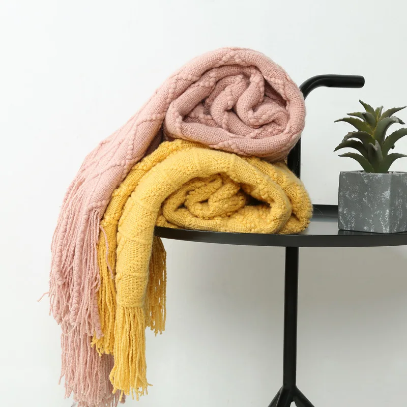 

Нордическое Ретро ромбовидное шерстяное одеяло s, однотонное вязаное одеяло, одеяло для кровати, набор одеял для дивана, полотенце для крова...