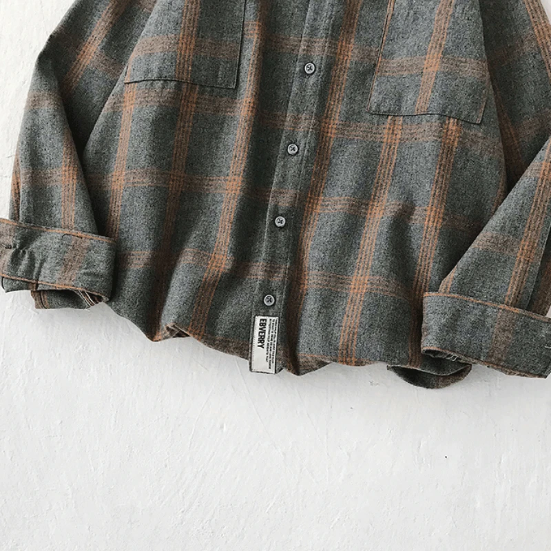 

Men Shirts Long Sleeve Turn-down Collar Large Size 5XL Plaid Korean Style Vintage Trendy Loose Students Mens All-match Chic New