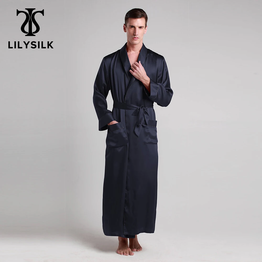 LILYSILK 100 Silk Robe Sleepwear kimono Men 22 momme Contra Full Length Luxury Natural Men's Clothing Free Shipping