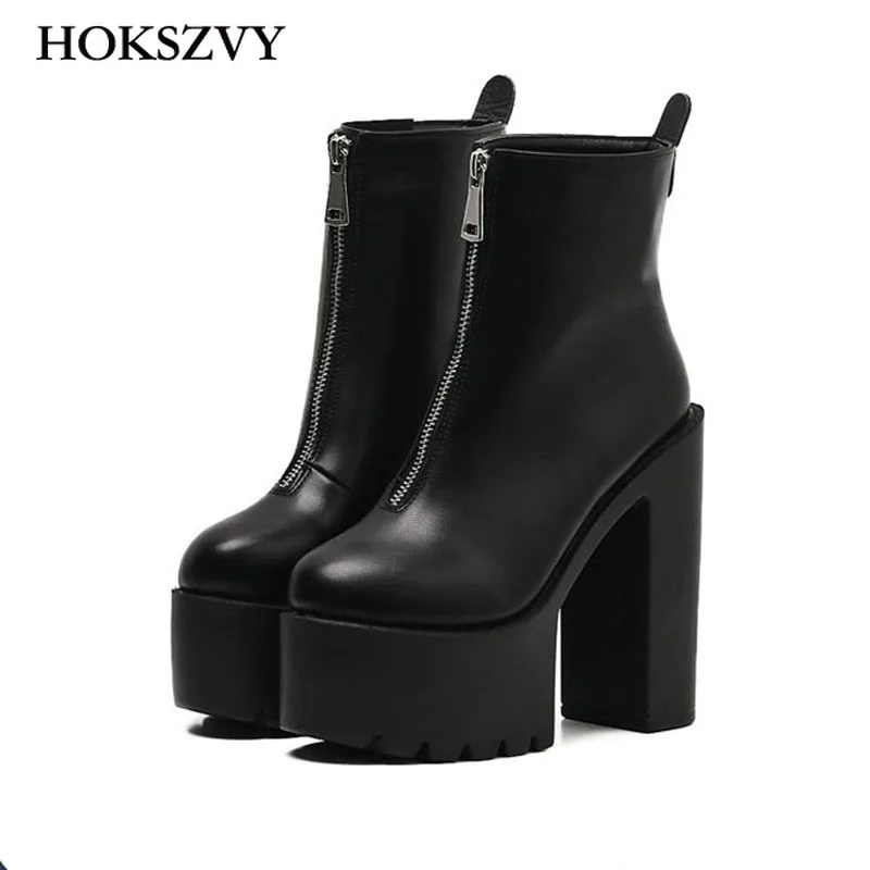 Сапоги на высокой платформе с молнией женские ботинки высоком каблуке Тонкие