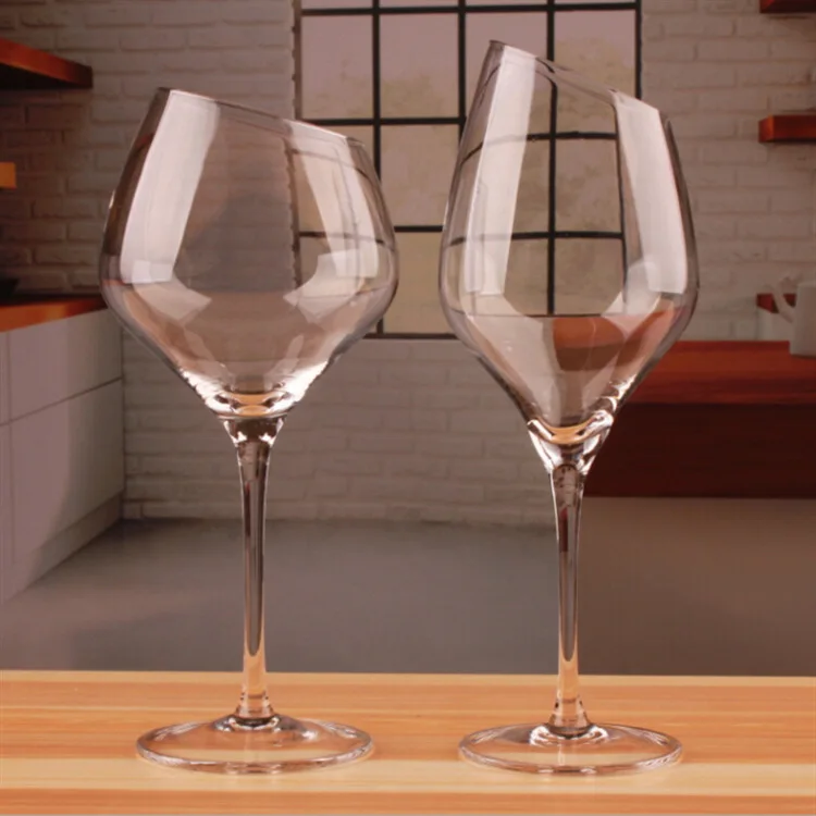 Бокал для вина конический прозрачный бокал красного скошенный с высокой ножкой