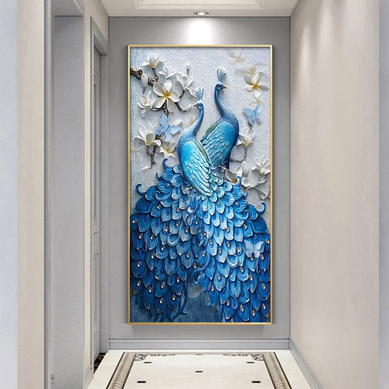 

GY Home Entrance Painting Modern Minimalist Vertical Background Wall Mural Corridor and Aisle Painting Peacock