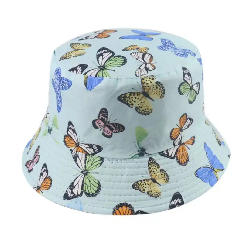 

Fashion Printed Butterfly Bucket Hat Women Candy Color Summer New Panama Caps Cotton Sunshade Fishing Hats For Women Bonnet Bob