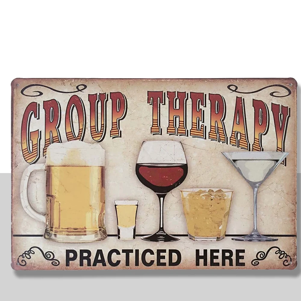 

ERLOOD Retro Vintage Metal Tin Sign Wall Plaque Poster Cafe Bar Pub Beer Club Wall Home Decor Group Therapy Practiced Here
