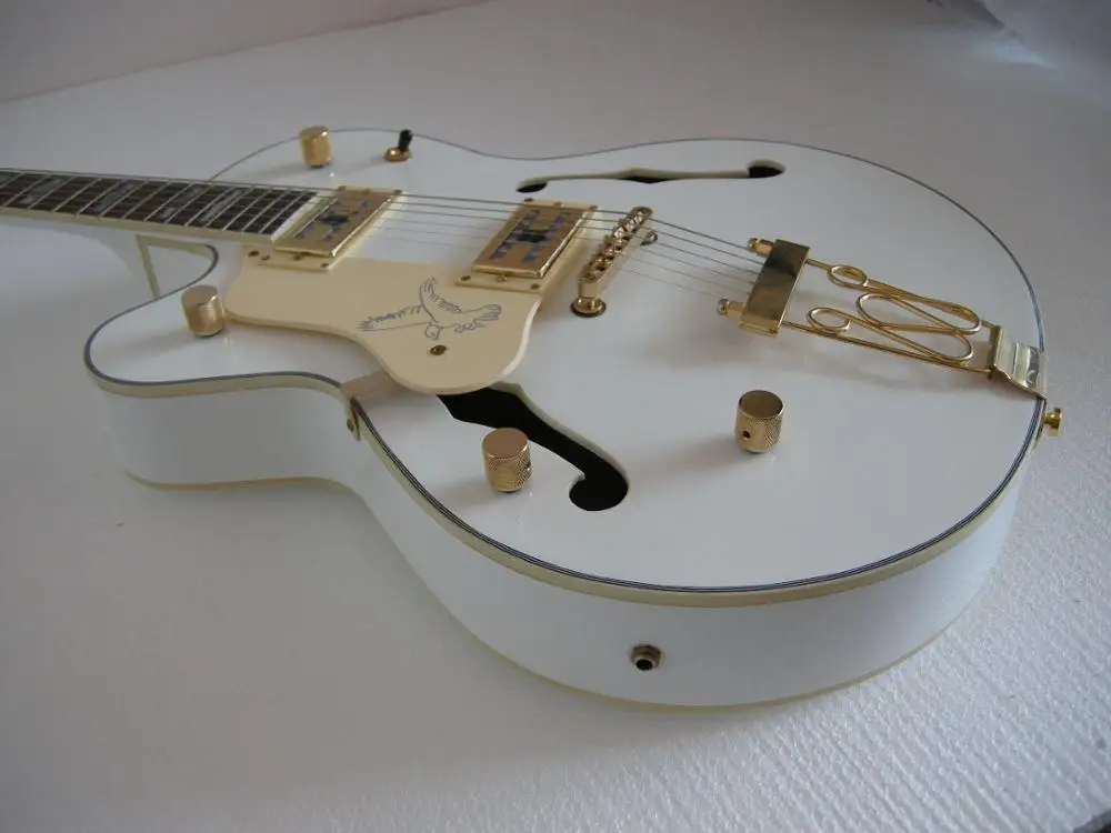 Бесплатная доставка Высокое качество левша ДЖАЗ Полу полые белые электрогитары|