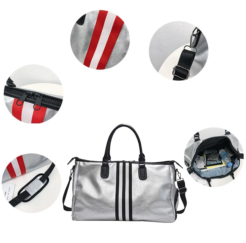 Stripe Decor Waterproof Large Capacity Oxford Travel Bag Unisex Zipper Fitness Gym Handbag Shoulder Messenger Bag Duffle Luggage