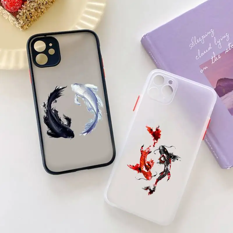 

Animal Koi Fish Phone Case for iPhone 13 12 XS 11 pro max mini se2020 7 8 plus X XR matte transparent soft shell funda coque