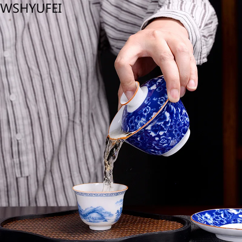Цзиндэчжэнь фарфор ручной работы Gaiwan Изысканная керамическая чайная чаша с