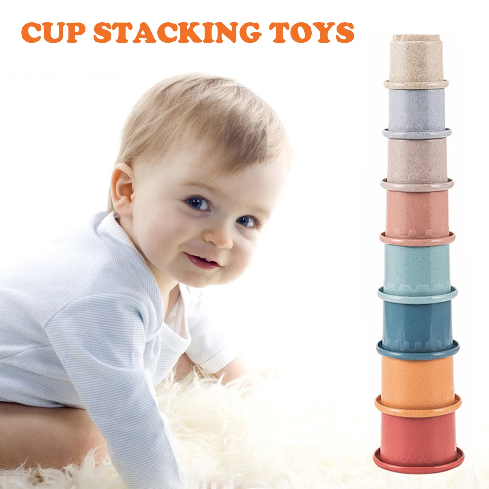 

Funny Wheat Straw Hourglass Stacking Cup Science Educational Bath Toys Stacking Ring Tower Toys Early Education Montessori Gift