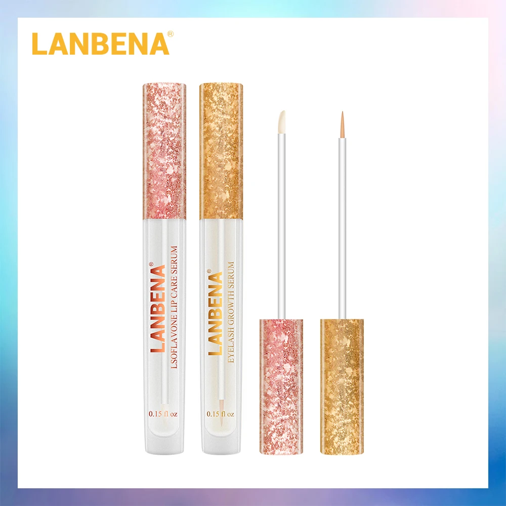 LANBENA Lsoflavone, сыворотка для ухода за губами, маска для губ+ Сыворотка для роста ресниц, сыворотка для глаз на 7 дней, усилитель ресниц, более полная, 2 шт