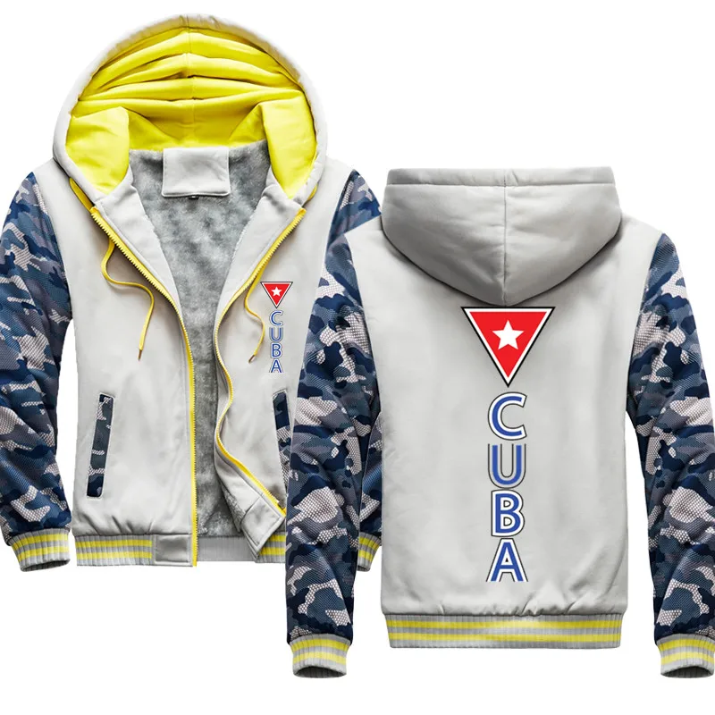 

CUBA Winter Thick Hoodies Men Zipper Hooded Coat Brand Mens Tracksuit Sweatshirt Patchwork Jackets Warm US/EUR Plus size Hoody