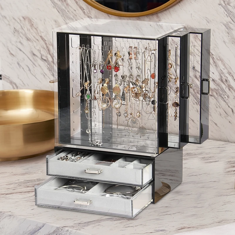 Акриловая коробка для хранения ювелирных изделий ящик косметики черного макияжа