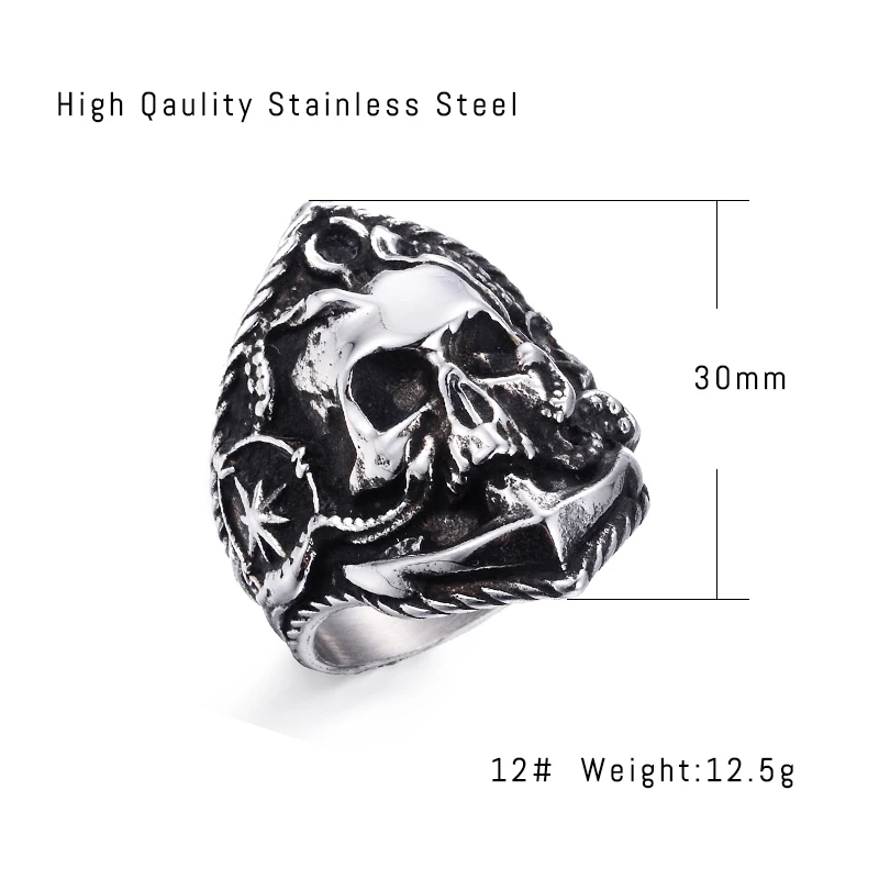 

Vintage Men's Stainless Steel Anchor Ring Unique Pirate Octopus Anchor Adsorption Compass Style Punk Motorcycle Biker Ring