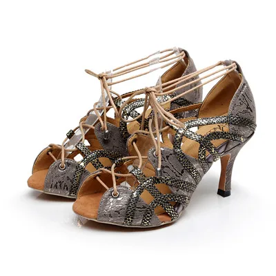 Gray 7.5cm heel Брендовые кожаные туфли для латинских танцев синего, серого, цвета слоновой кости женские вечерние 7,5, 8,5, 10 см каблук Бальные Танцевальные Туфли - Цвет: Gray 7.5cm heel