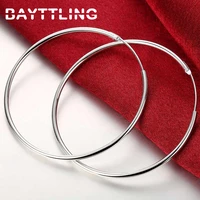 bayttling new silver color 50mm60mm big smooth round hoop earrings for women fashion wedding statement jewelry gifts