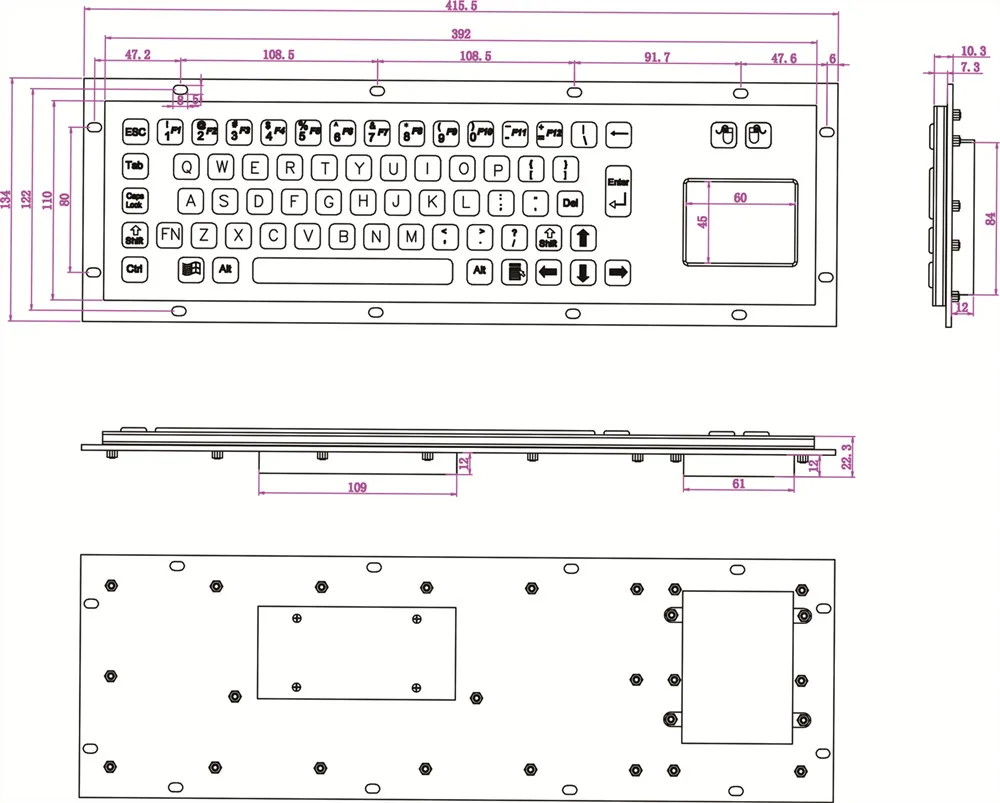 

67 Keys Waterproof Stainless Steel Panel Mount Kiosk Rugged Keyboards With Touchpad CE ROHS FCC Industrial Metal Keyboard