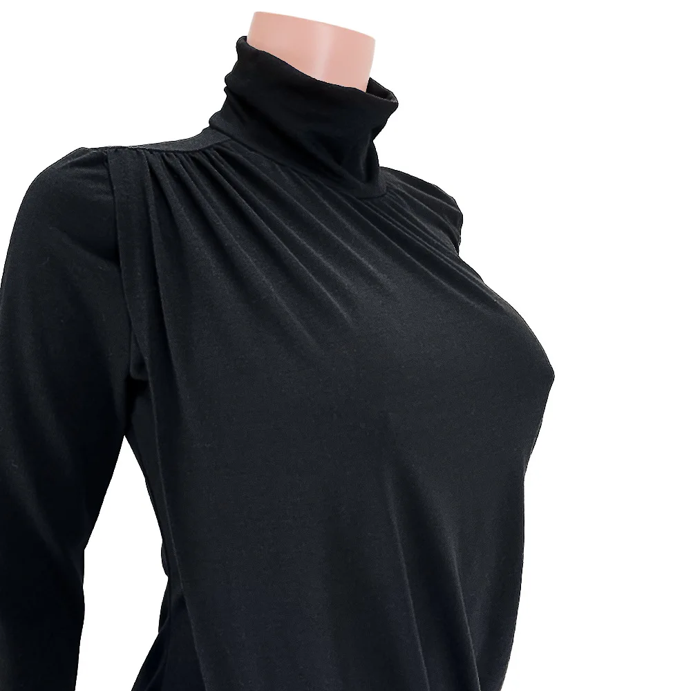

Women Sexy Club Party Dress Solid Ruched Front Split Turtleneck Long Sleeve Draped Skinny Dresses Elegant Autumn Bandage Dress