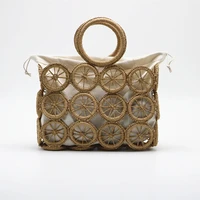 summer the new hand wheel straw bag pure hand woven bag shoulder bag seaside holiday hollow straw bag large capacity