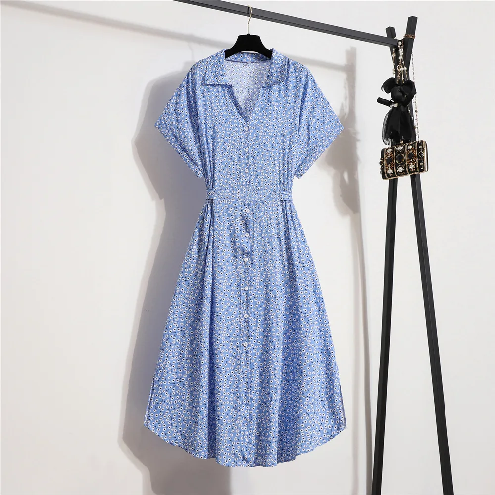 

spring summer ladies vacation style floral print bandage dress women 2022 new elegant v neck button loose chic long dress