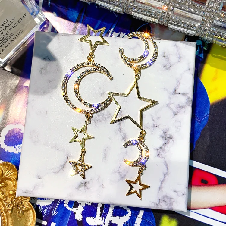 Женские Асимметричные Серьги Hello Miss длинные серьги-гвоздики с бахромой звезды