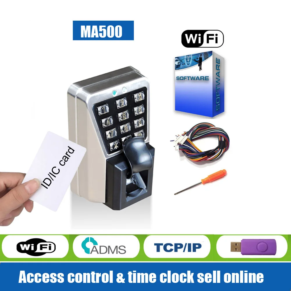 

IP65 Водонепроницаемый контроль доступа по отпечаткам пальцев и времени с клавиатурой ZK MA500 TCP/IP, RFID карта, система управления