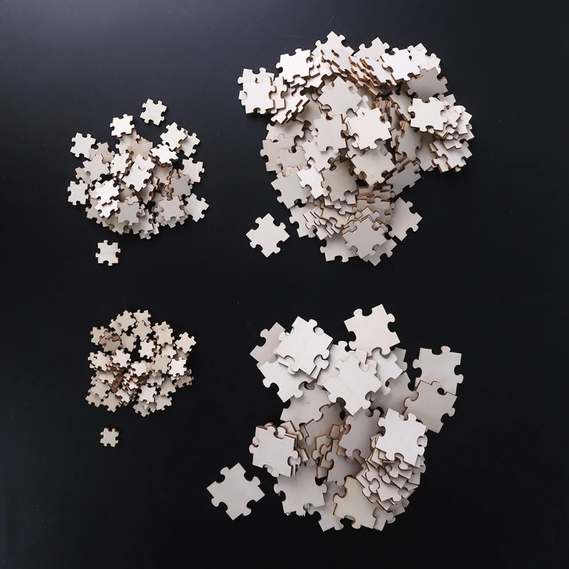 

2021 New 100 Pcs/Set Unfinished Wooden Jigsaw Freeform Blank Puzzles Pieces for DIY Craft