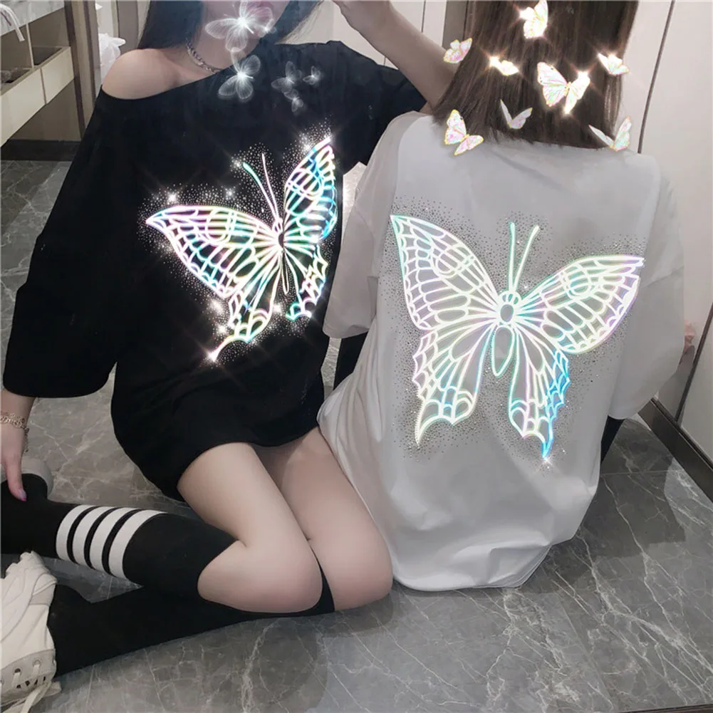 Цветная Светоотражающая рубашка с бабочкой женские белые и черные кроп топы